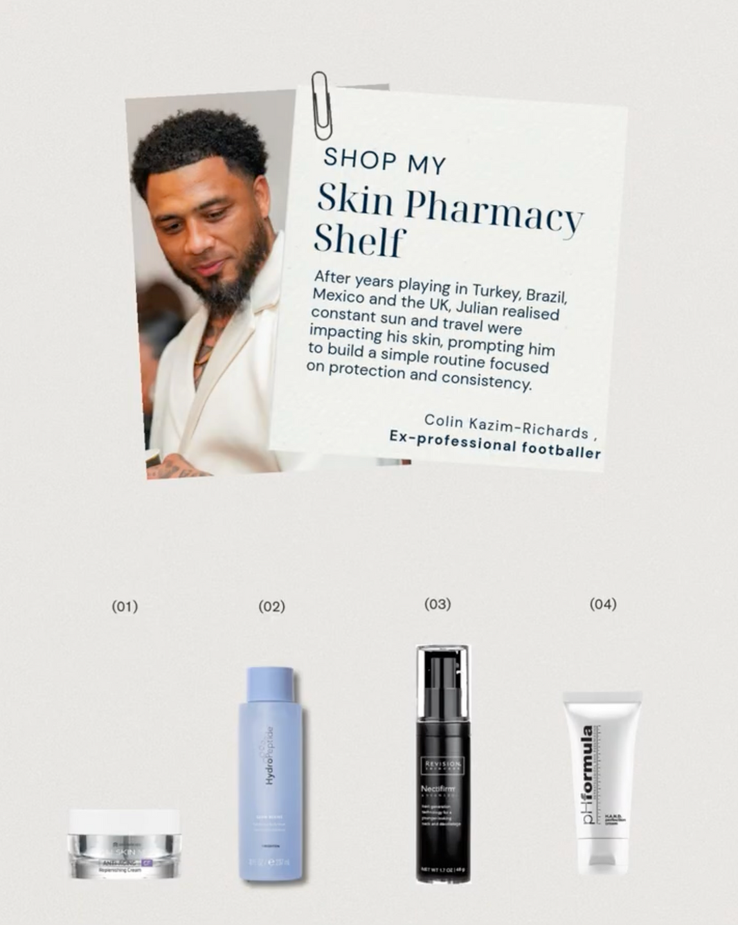 Shop My Skin Pharmacy Shelf - Ex-footballer, Colin Kazim-Richards